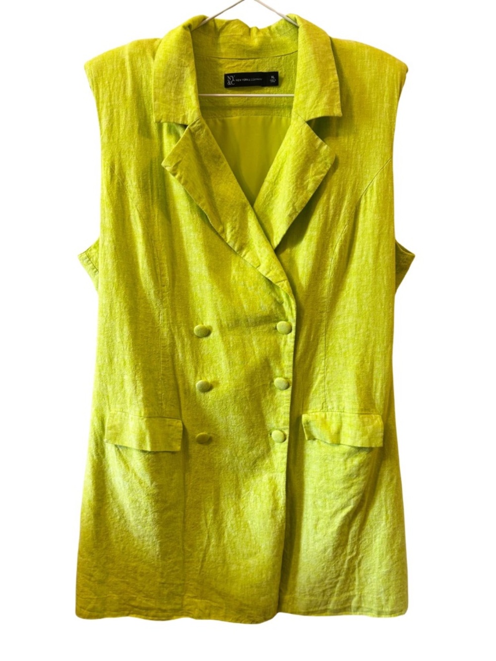 NY&Co Sleeveless Neon Lime Green Double Breasted Dress